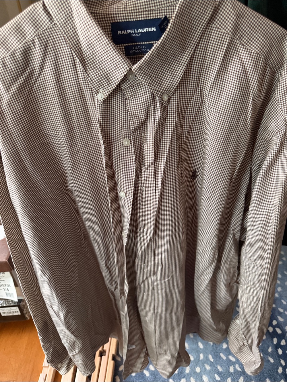 Ralph Lauren Brown and White Mini-Check Button-Down Shirt